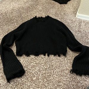 Cutoff cropped knit sweater